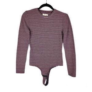 Madewell Striped Bodysuit Top Crewneck Long Sleeve Red Navy White Medium